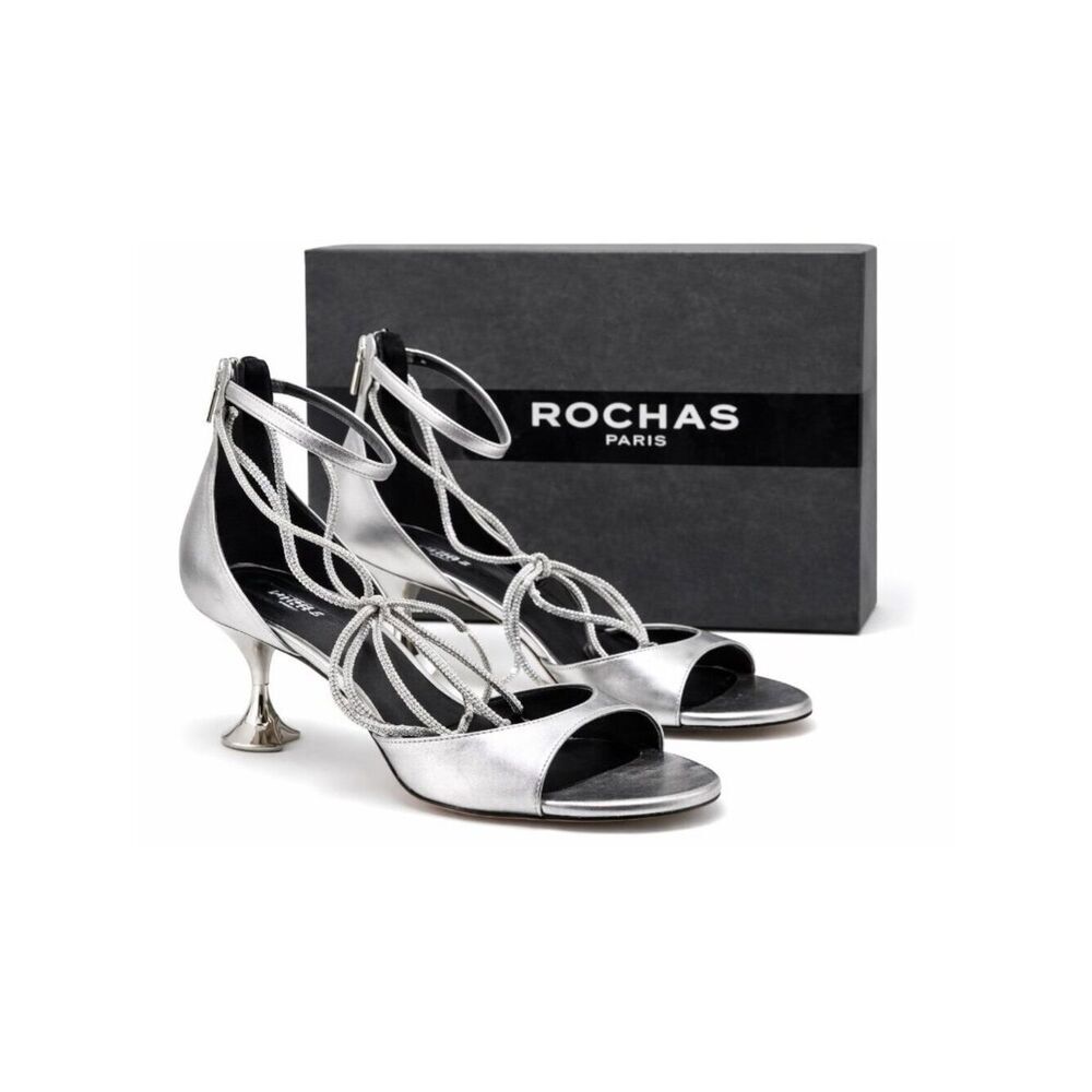 ROCHAS Embellished Icon 60mm Cromo Napa Liberty Crystal Tie Sandals EU 38.5